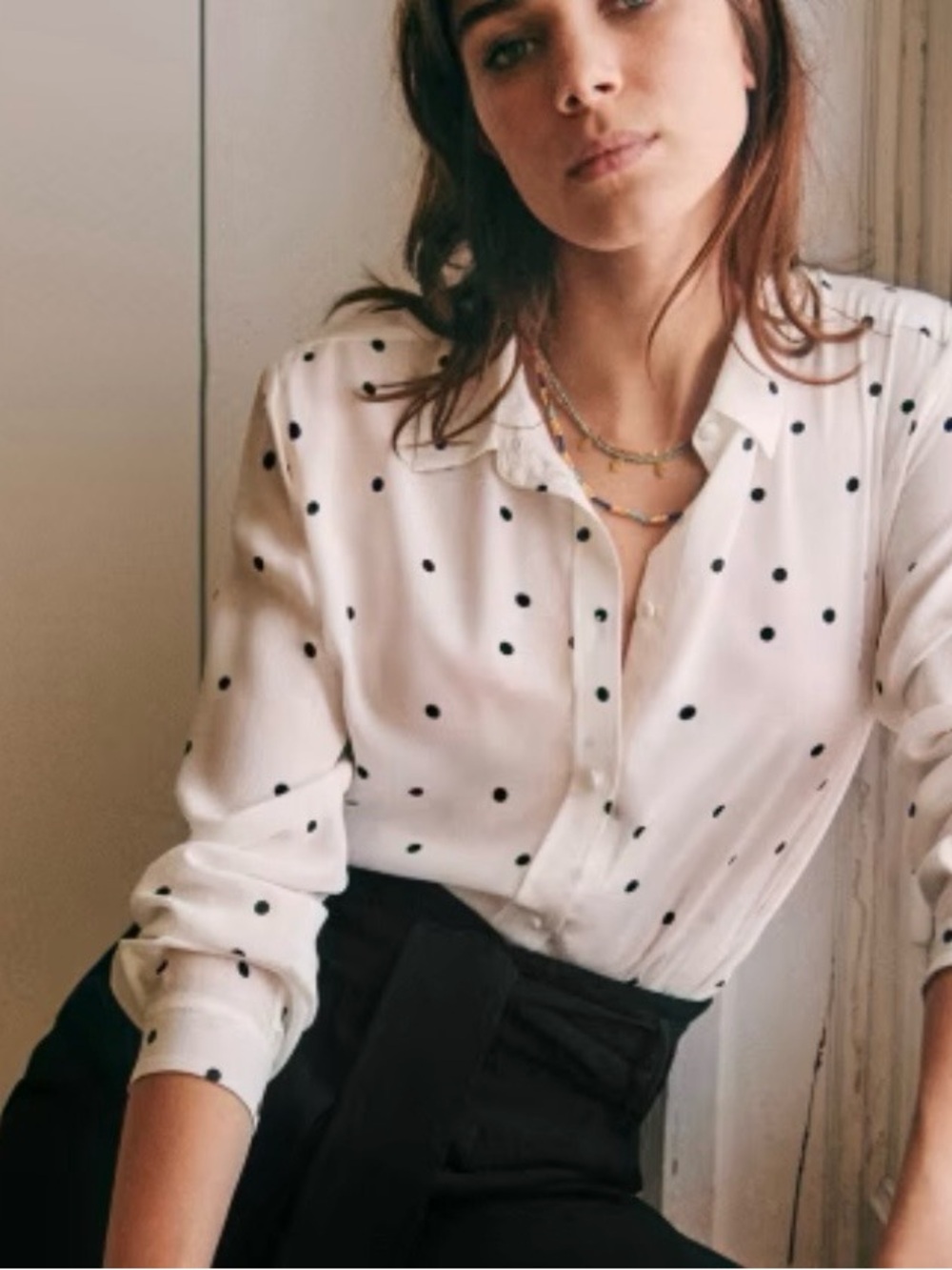 Sezane Ann Shirt Blouse in Ecru Polka Dot Sz US 2 (FR 34)
